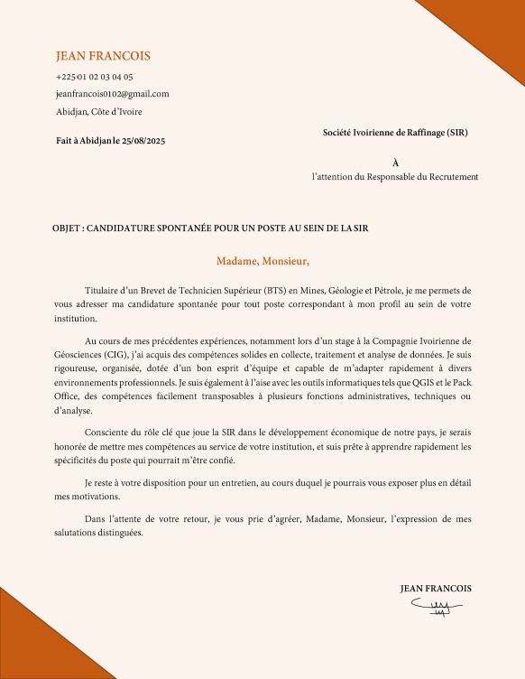 Lettre de motivation Moderne 